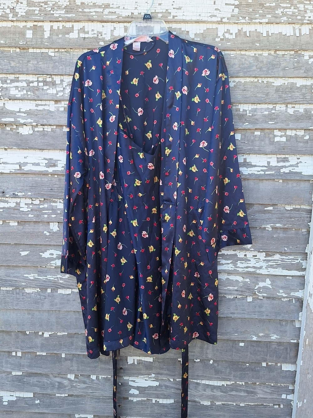 Victoria's Secret Navy Floral Tie-Waist Robe With Matching Lingerie Size Medium